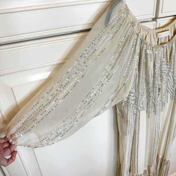 Anthropologie Carolina K Women’s Charo Off Shoulder Cream Sequined Boho Dress - Picture 12 of 14